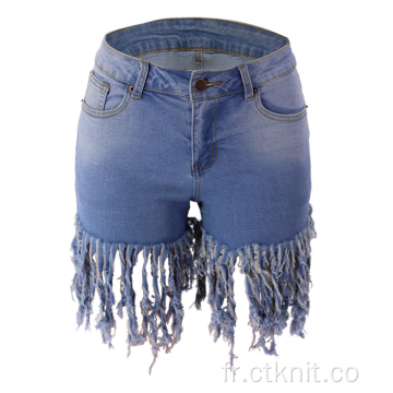 short en jean à pompons pour femme